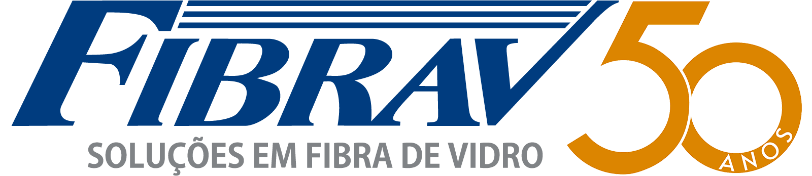 Fibrav fibra de vidro (PRFV) logo azul 50 anos